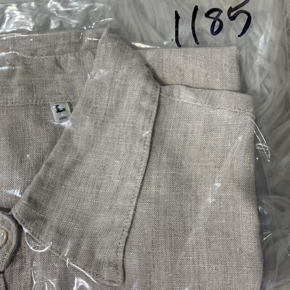 LINEN Button front top blouse chest pockets w buttons neutral color women’s sz L - Picture 10 of 11